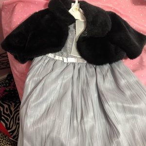 NWT Koala kids fancy gray dress with black faux fur